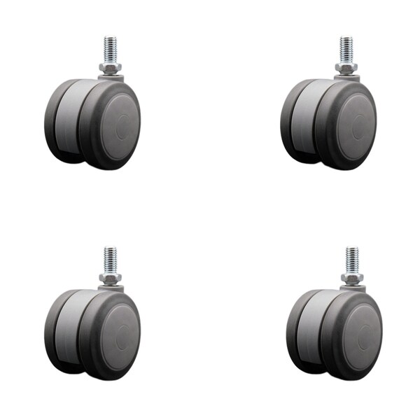 3'' Gray Heavy Duty Floor Safe Twin Wheel Caster 1/2'' Threaded Stem , 4PK